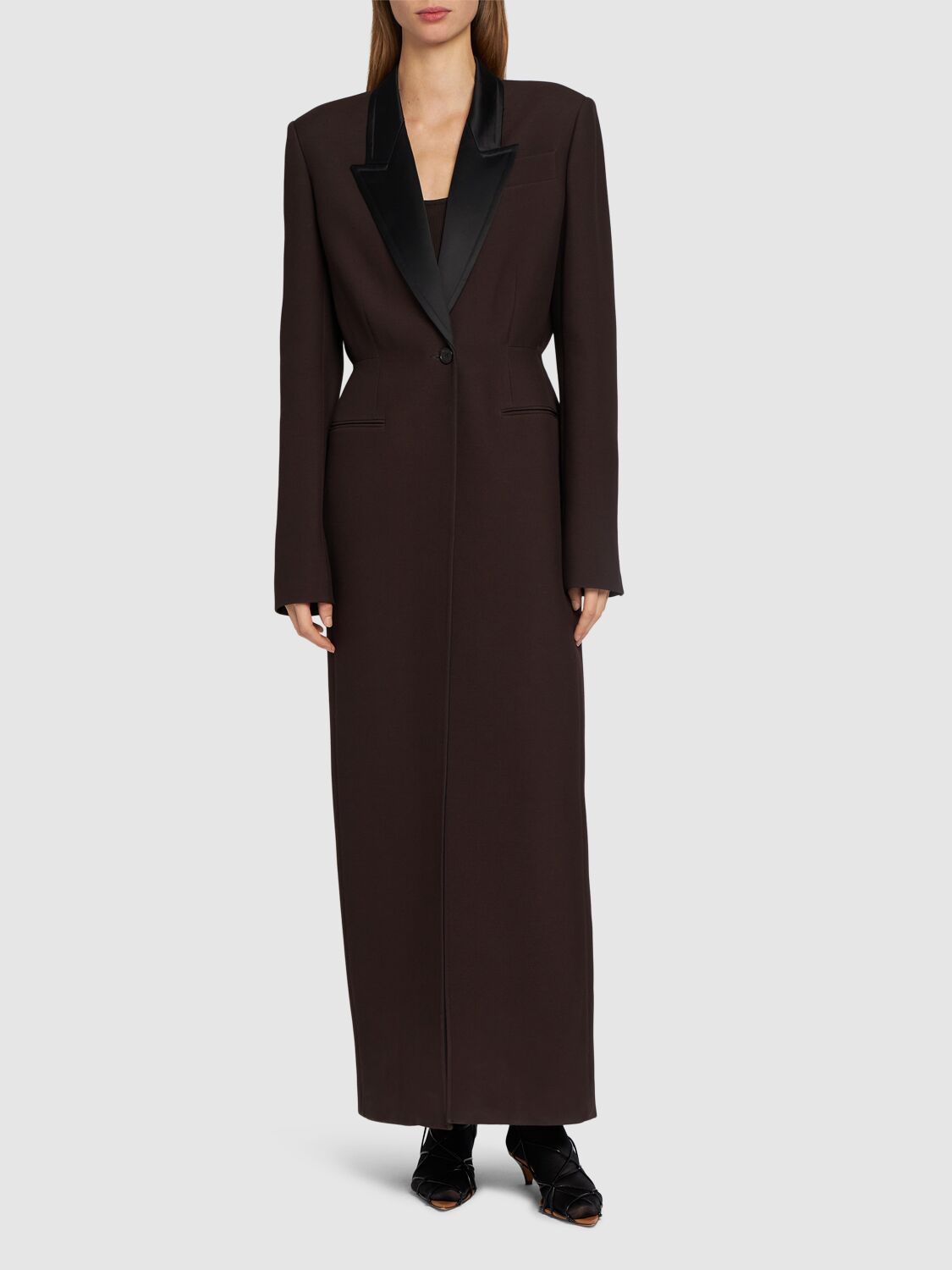 Shop Khaite Bellow Viscose Blend Long Coat In Dark Brown