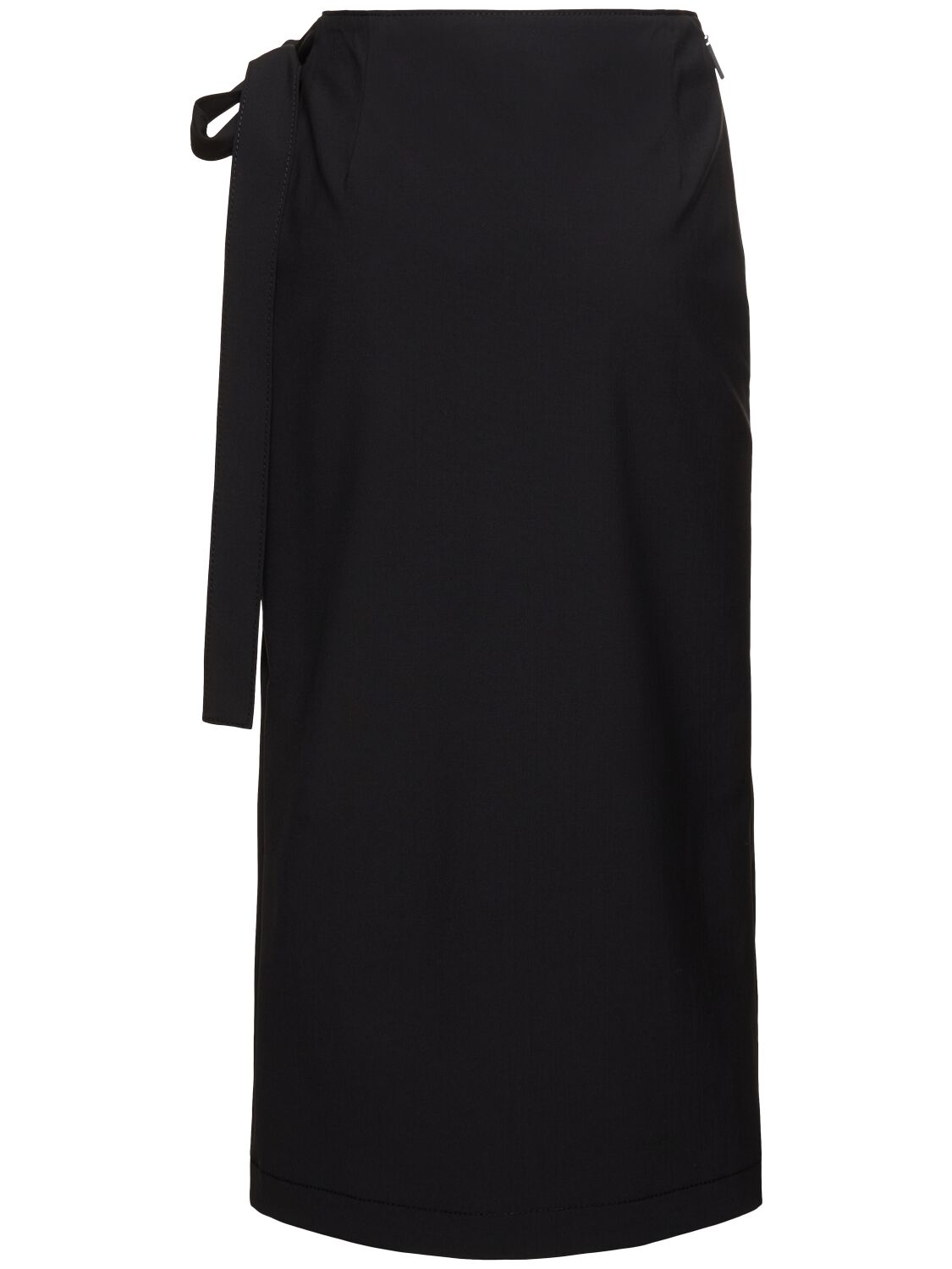 Shop Msgm Stretch Wool Wrap Midi Skirt In Black