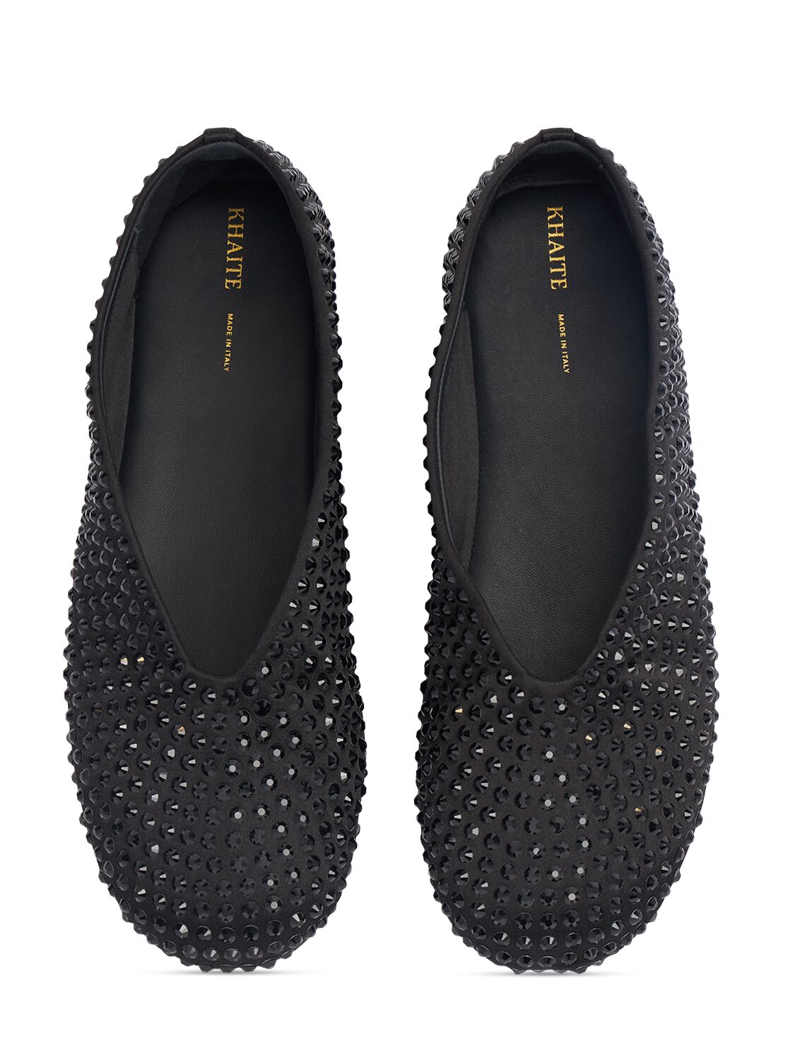 KHAITE 5MM MARCY EMBELLISHED SATIN FLAT SHOES 