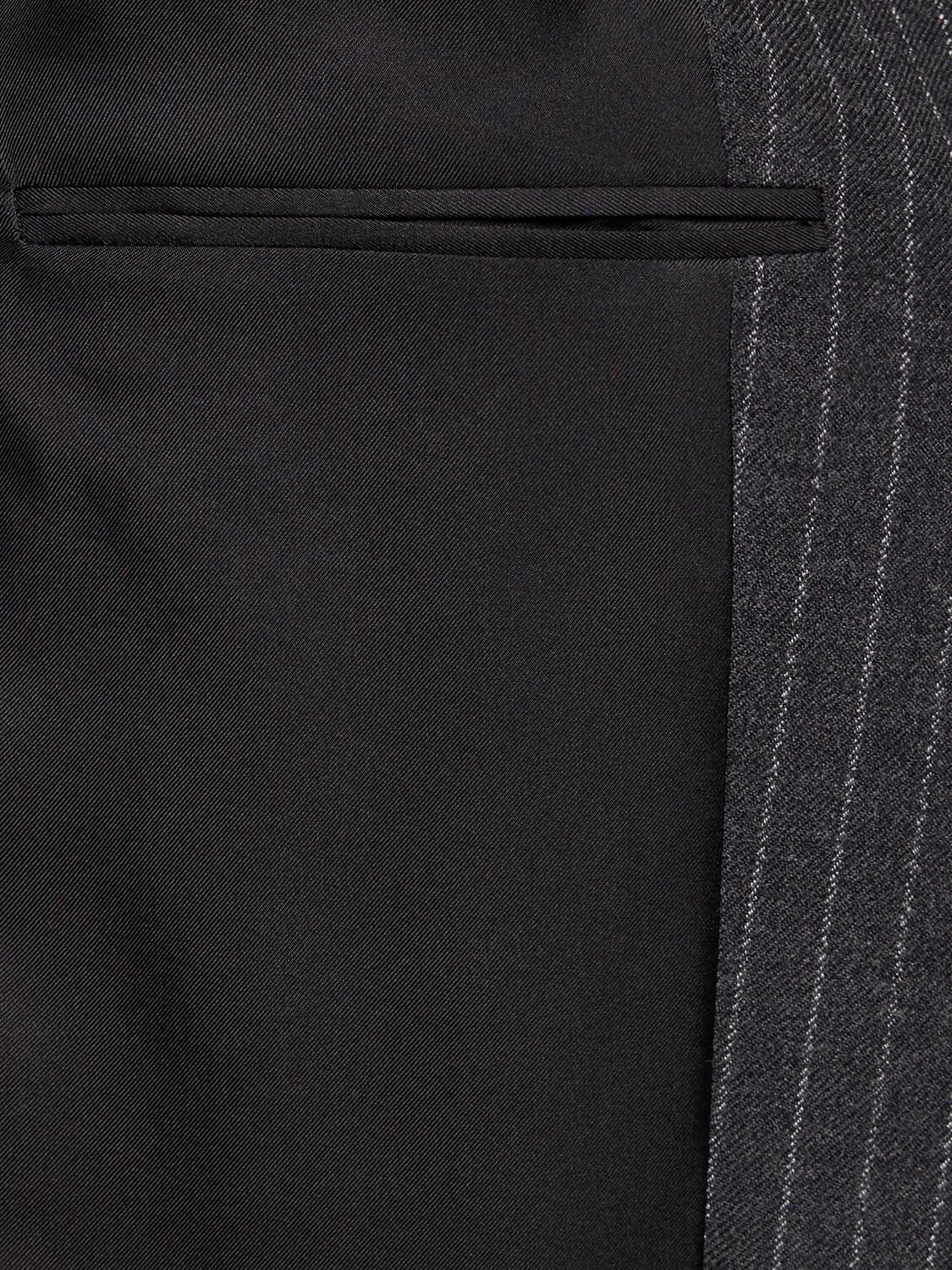 Shop Saint Laurent Pinstriped Wool Jacket In Grey,white
