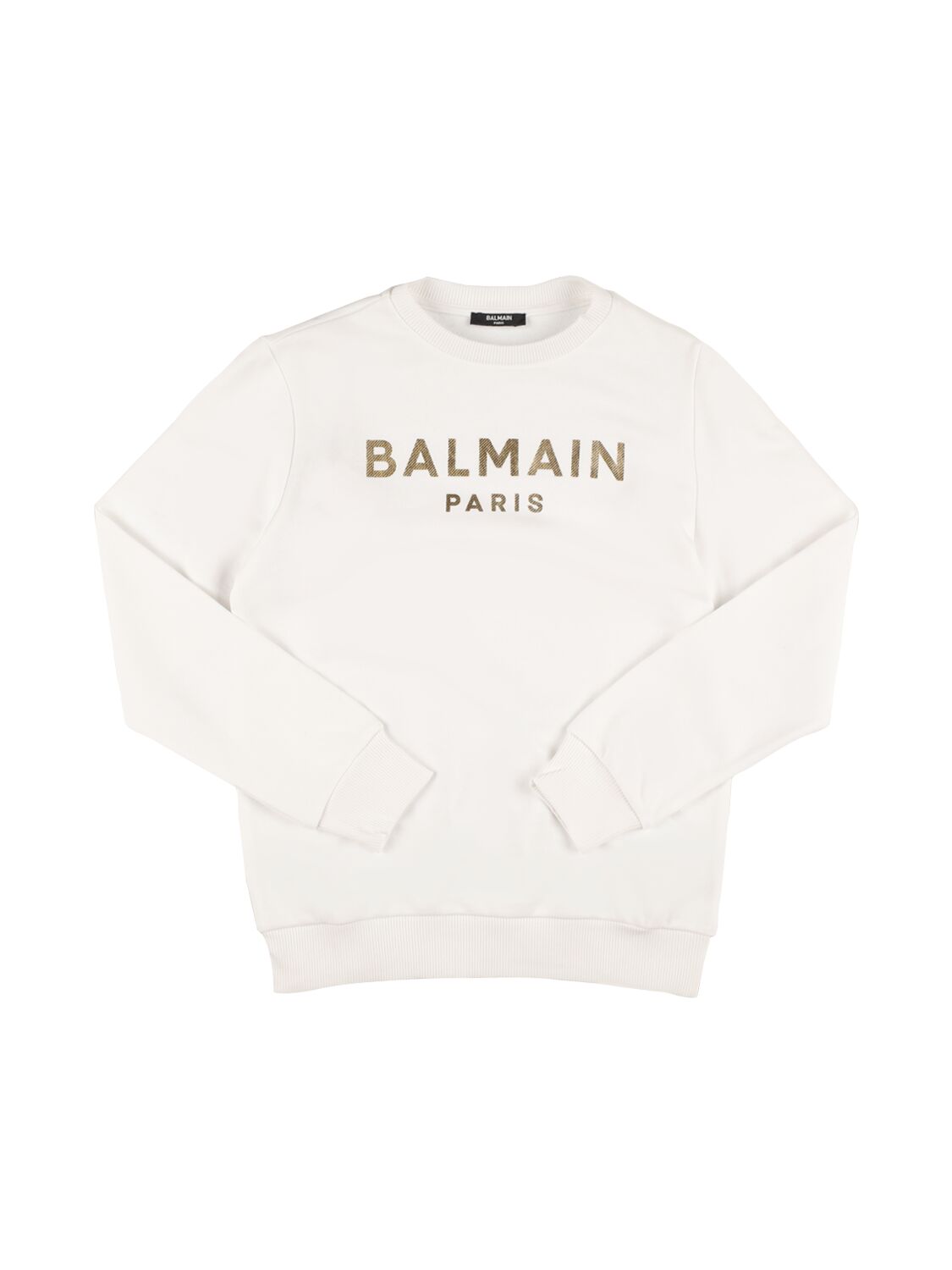 Balmain Kids' Printed Logo Crewneck Sweatshirt In White,gold