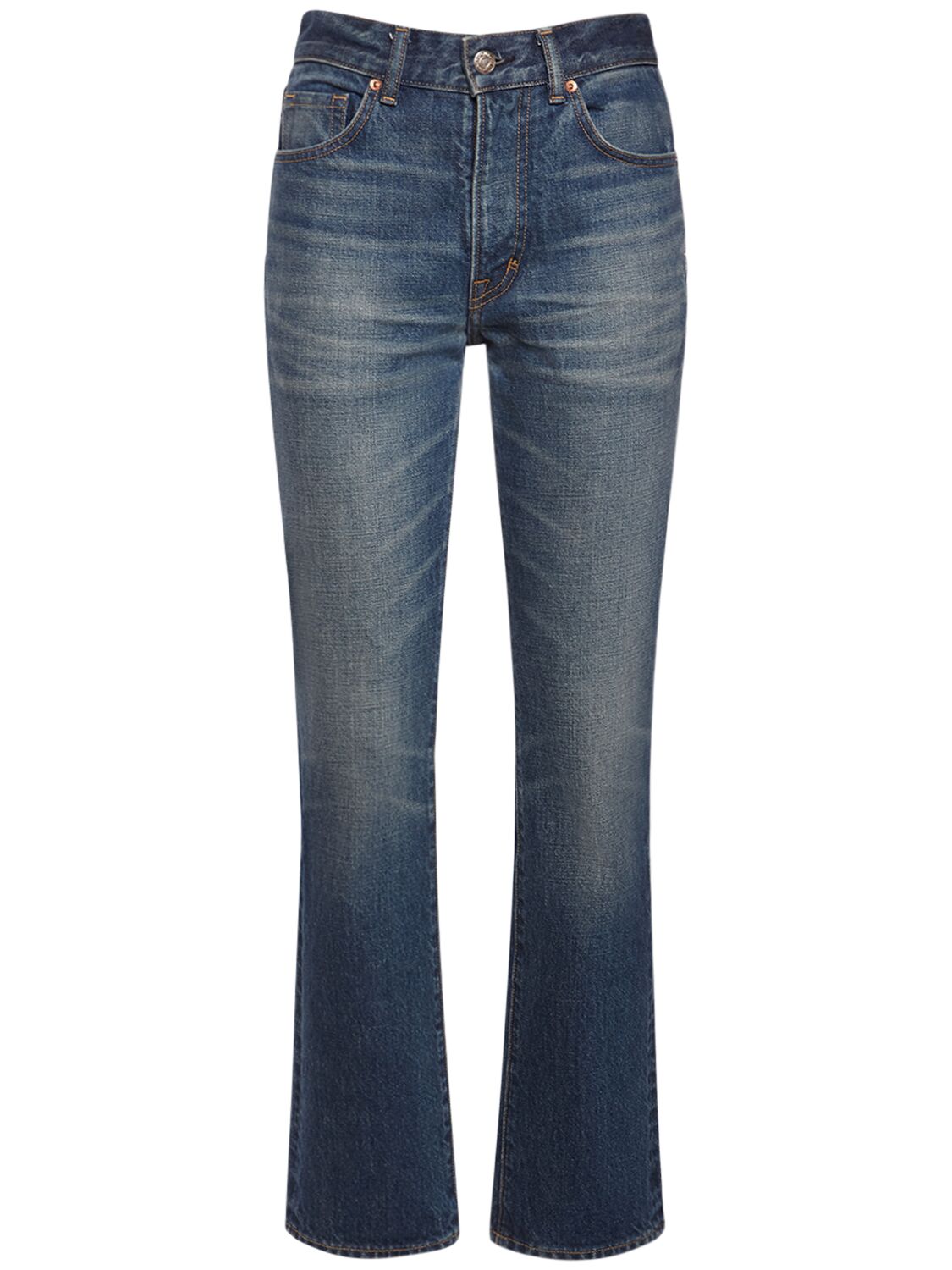 Image of Stonewashed Denim Midrise Straight Jeans