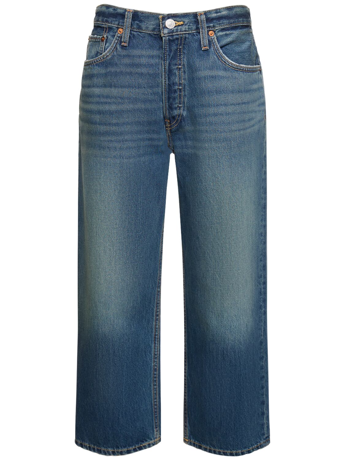 Image of Loose Cropped Leg Cotton Jeans