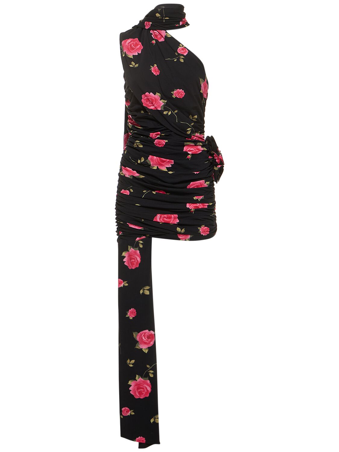 Shop Magda Butrym Rose Printed Jersey Mini Dress In Black,pink