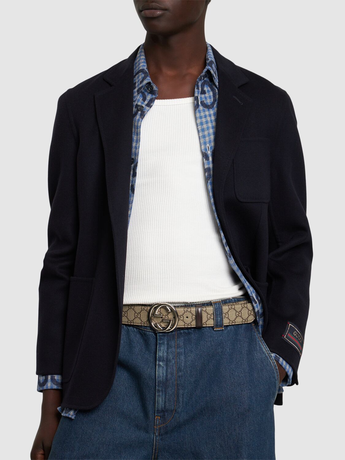 Shop Gucci 4cm Gg Interlocking Leather Belt In Beige,ebony