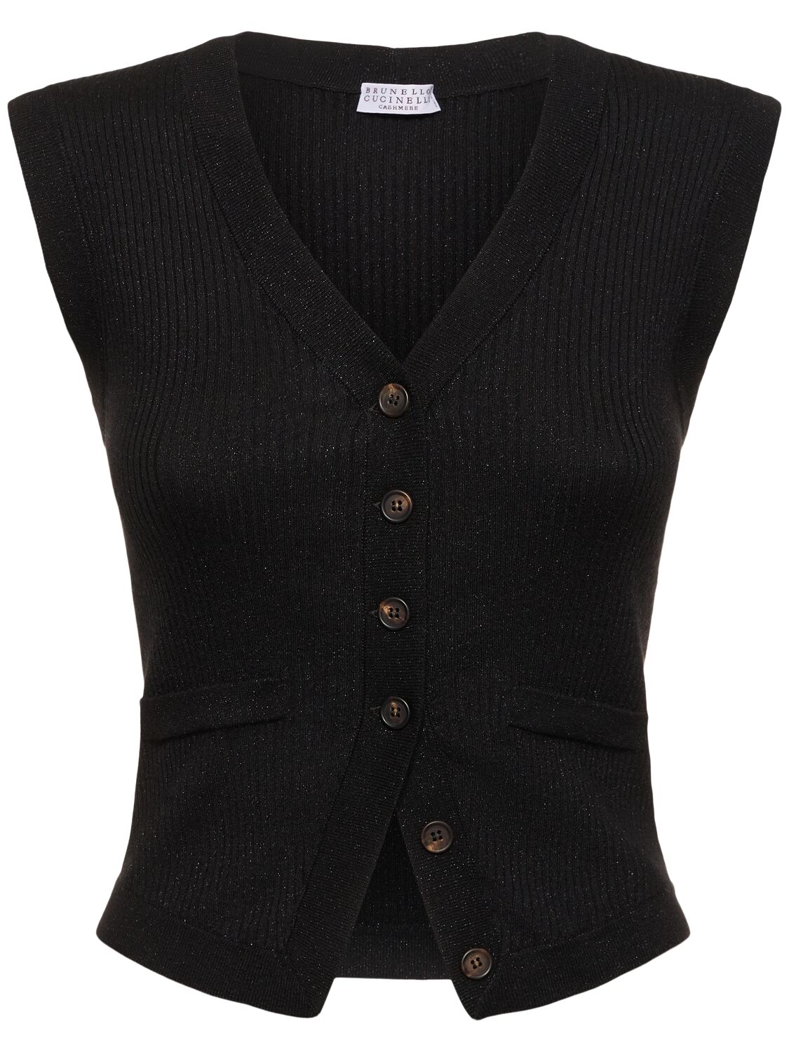 Brunello Cucinelli Rib Knit Cashmere Blend Vest In Black