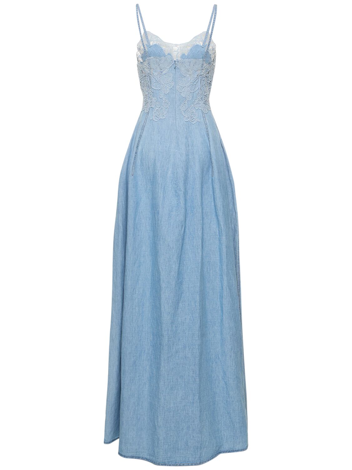 Shop Ermanno Scervino Embroidered Cotton & Linen Maxi Dress In Light Blue