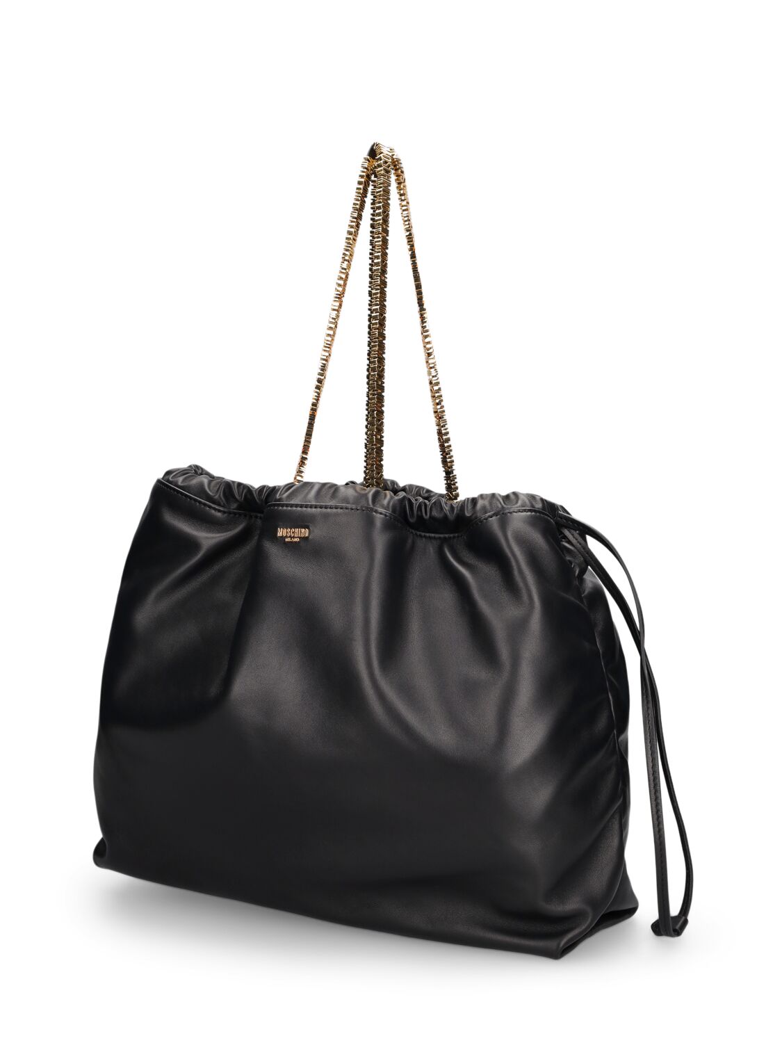 Shop Moschino Logo Napa Leather Shoulder Bag In Black