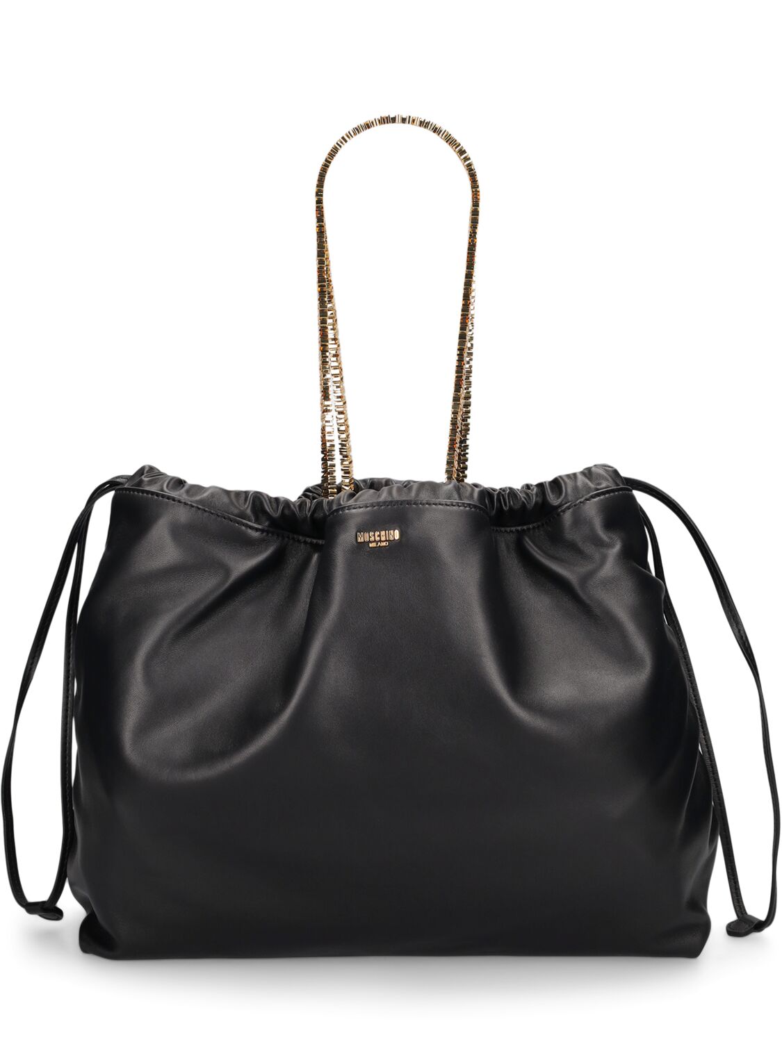 Moschino Logo Napa Leather Shoulder Bag In Black