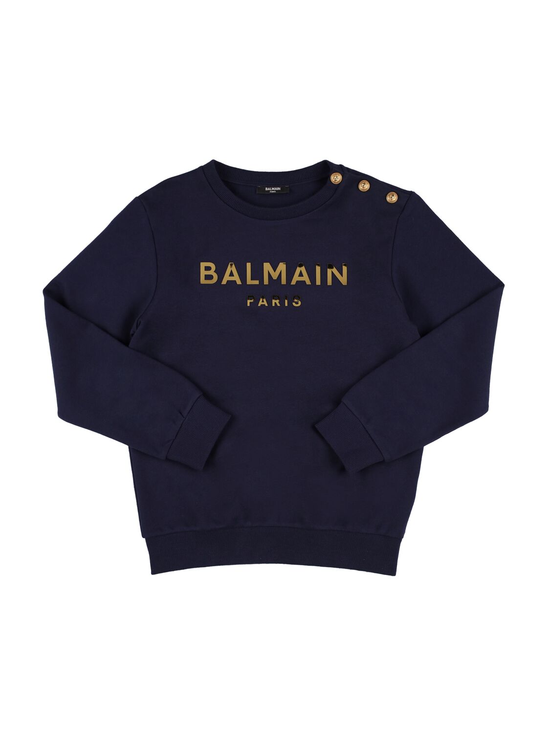 Balmain Kids' Organic Cotton Jersey Sweatshirt In Navy