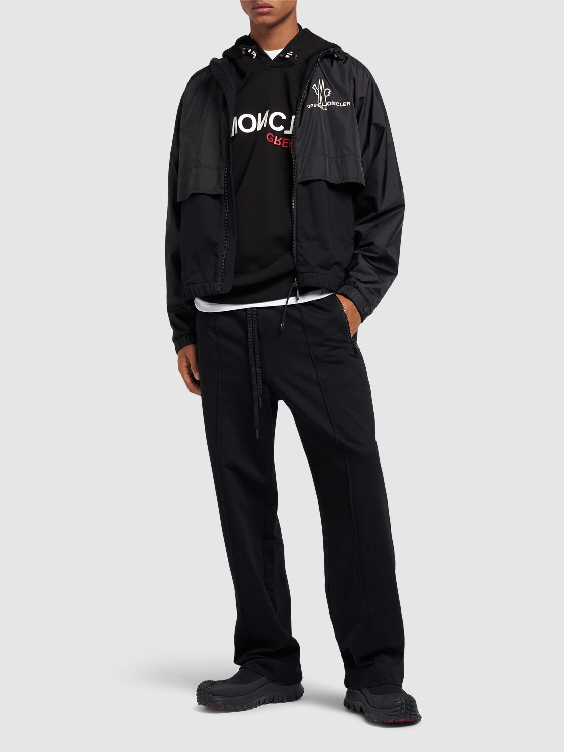 Shop Moncler Logo Lightweight Cotton Zip-up Jacket In Black