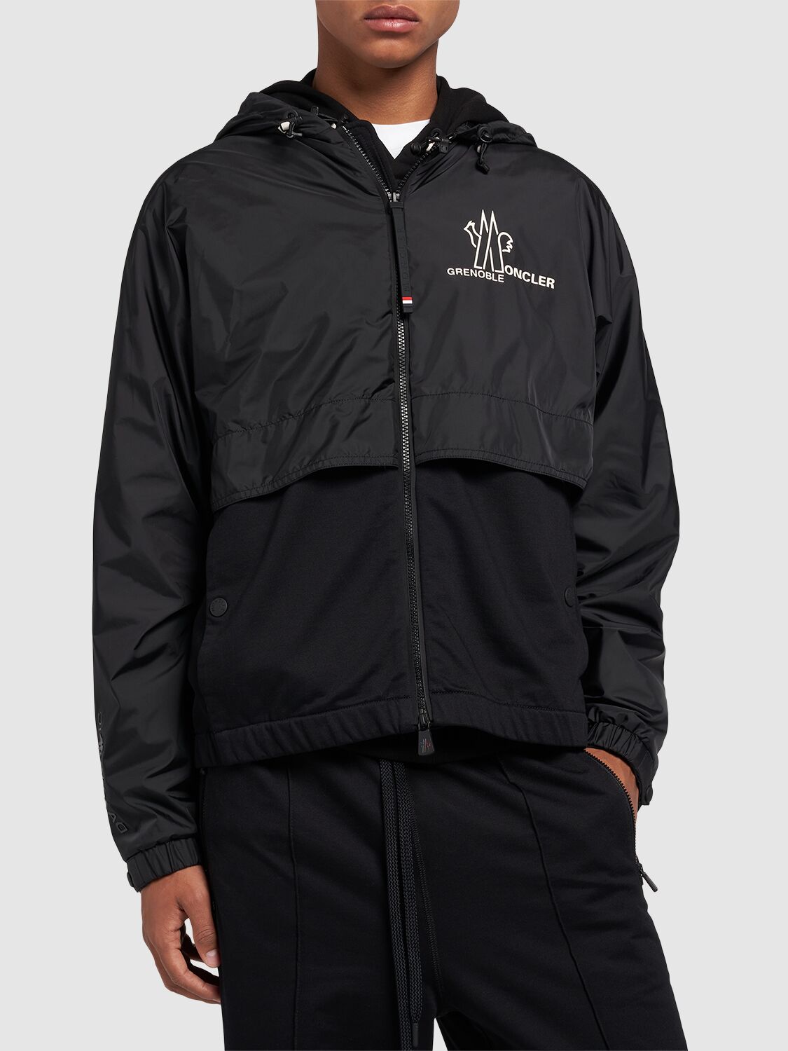 Shop Moncler Logo Lightweight Cotton Zip-up Jacket In Black