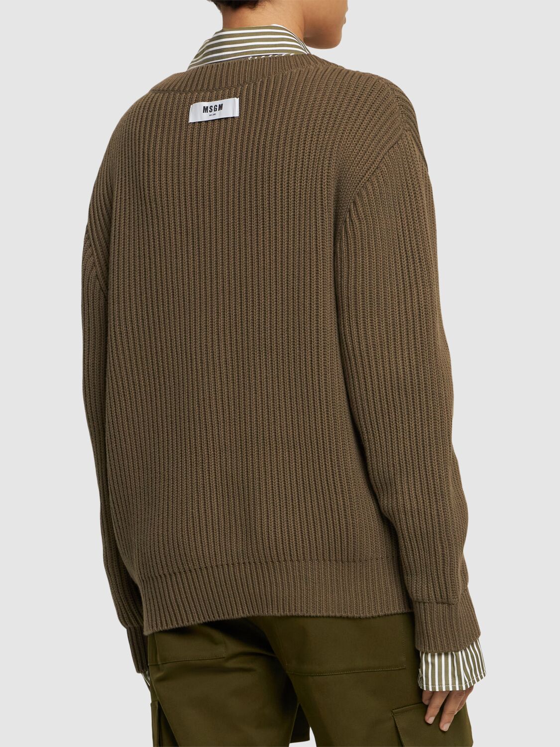 Shop Msgm Cotton V-neck Sweater In Green