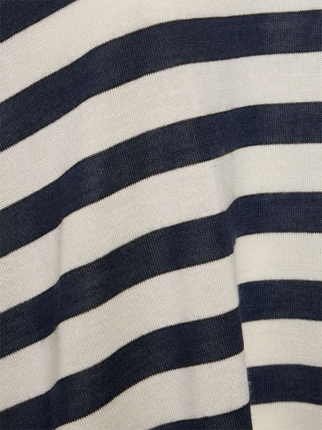 Shop Brunello Cucinelli Cashmere & Silk Boat Neck Striped Top In White,blue