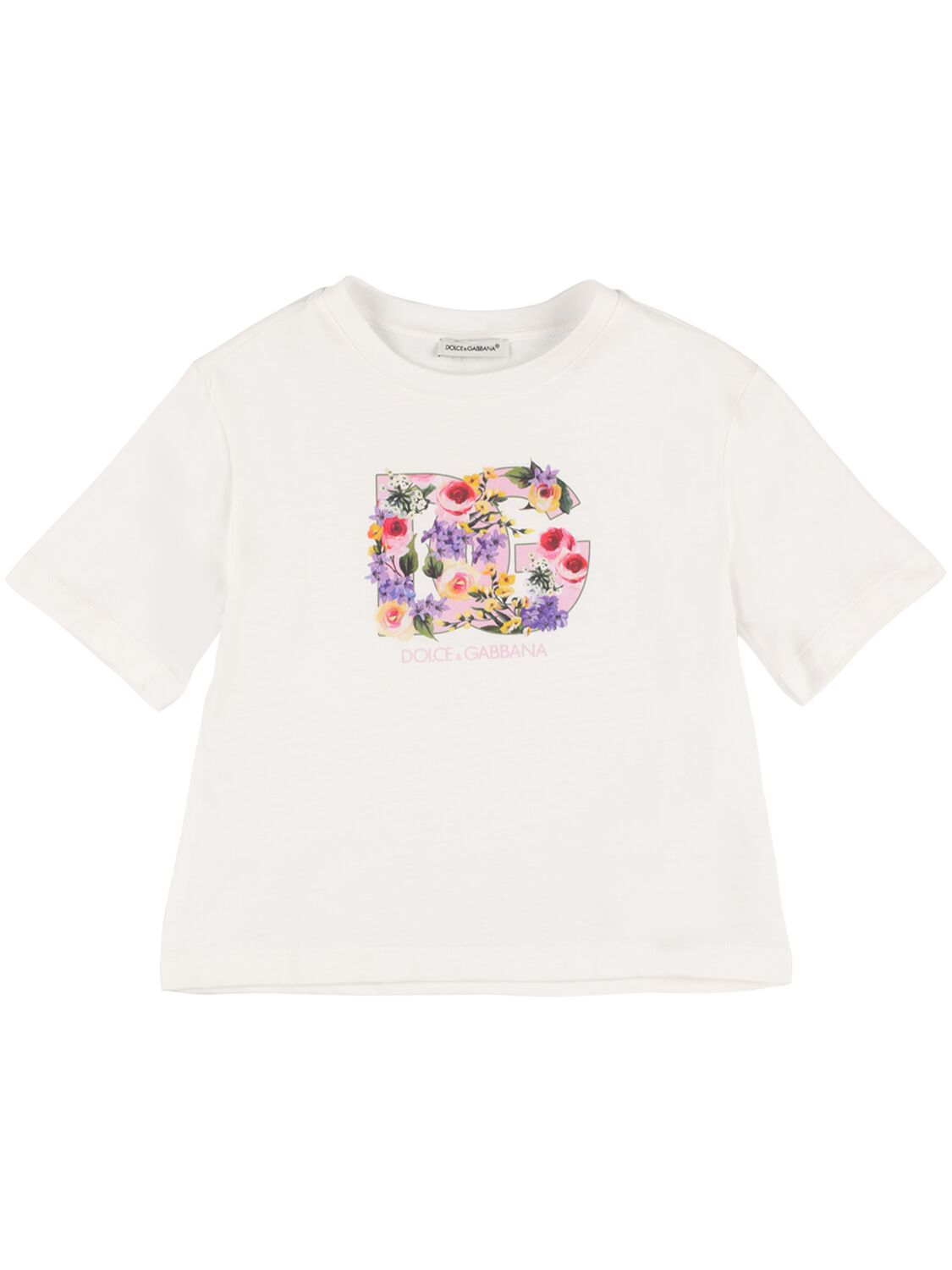 Dolce & Gabbana Kids' Logo印花棉质平纹针织t恤 In White