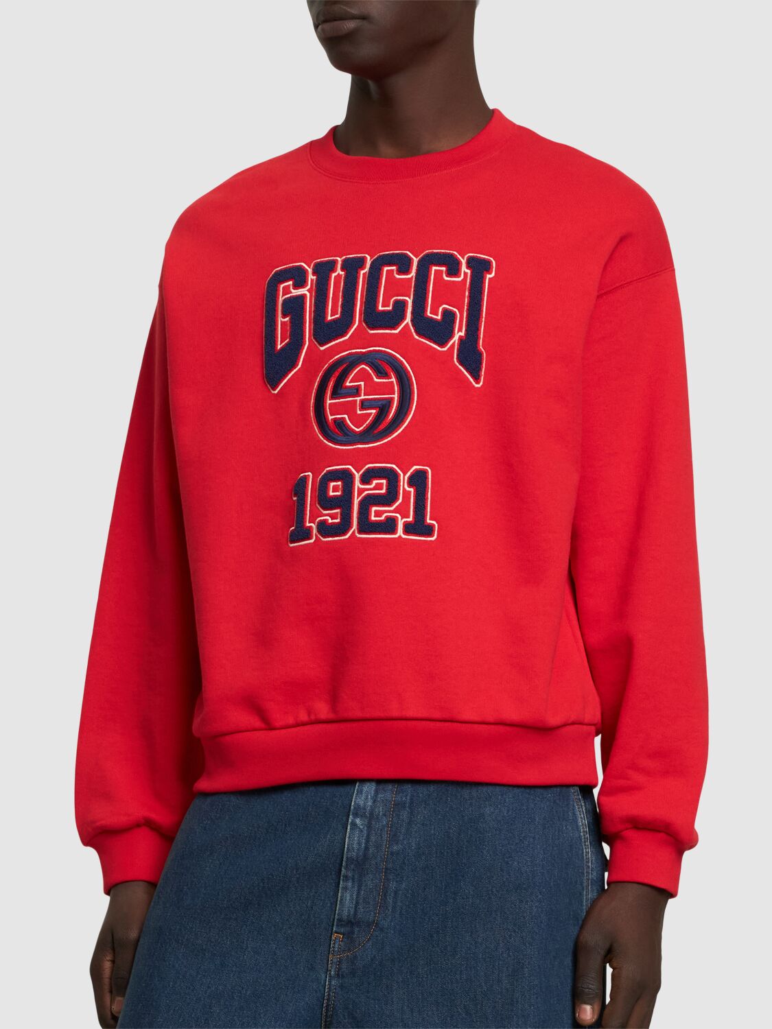 Shop Gucci Light Cotton Crewneck Sweatshirt In Live Red