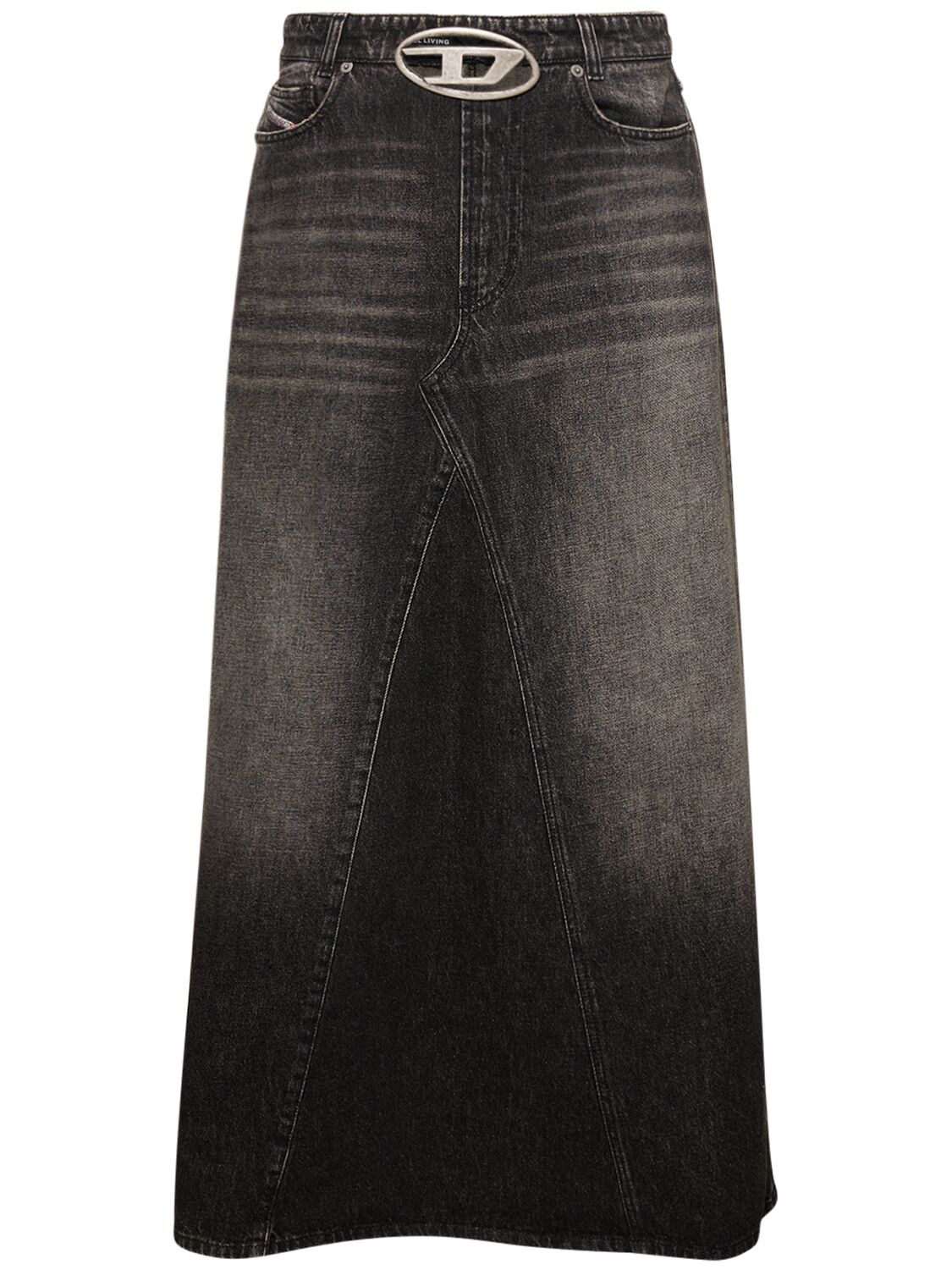 Shop Diesel De-pago Faded Denim Long Skirt In 블랙