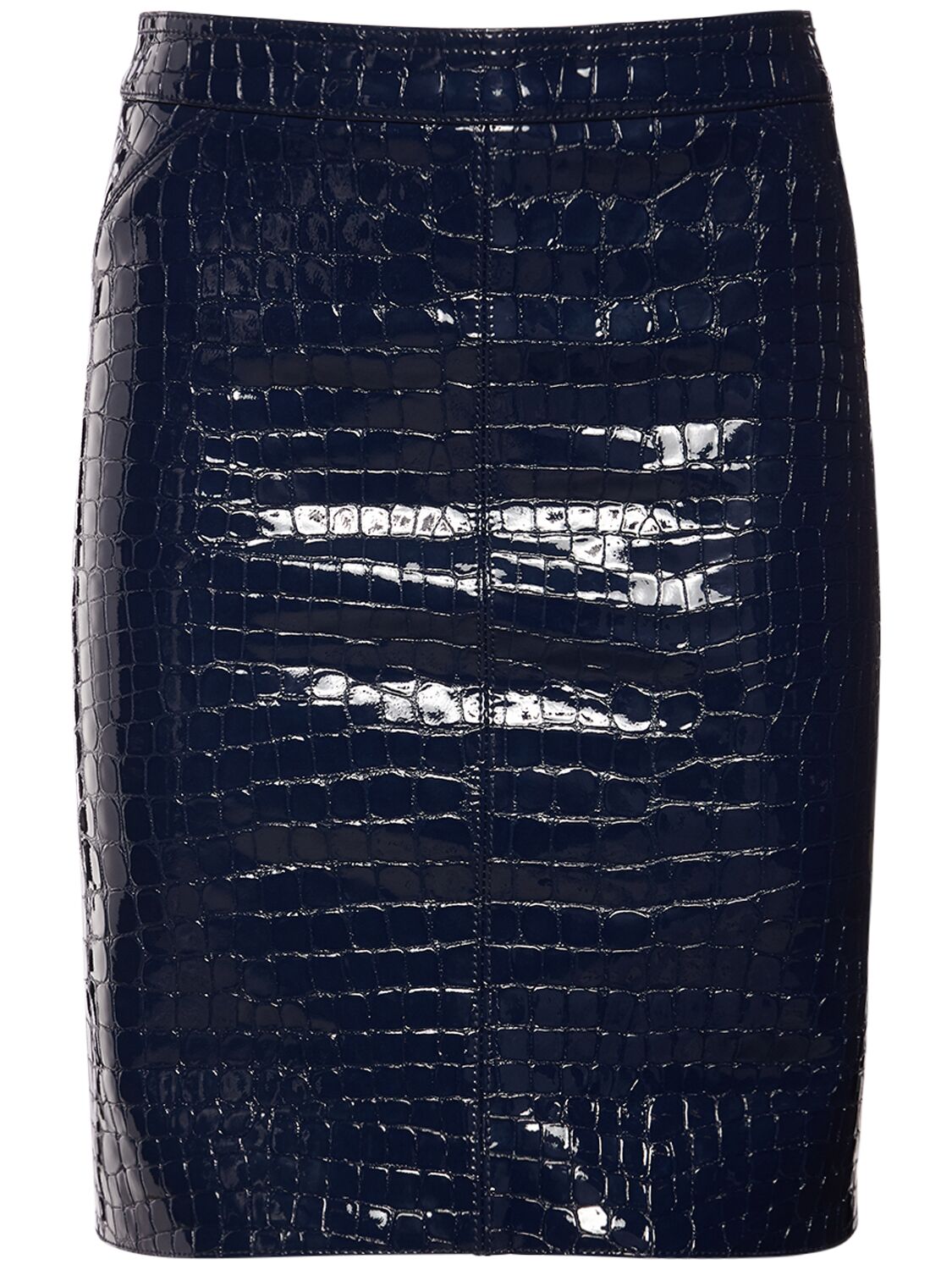Tom Ford Glossy Croc Print Leather Mini Skirt In Blue