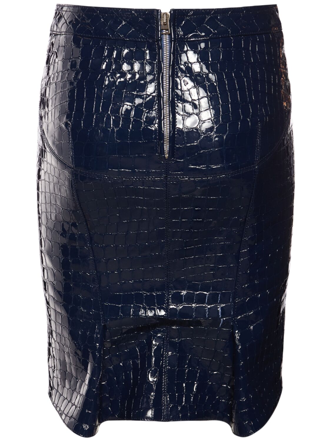 Shop Tom Ford Glossy Croc Print Leather Mini Skirt In Blue