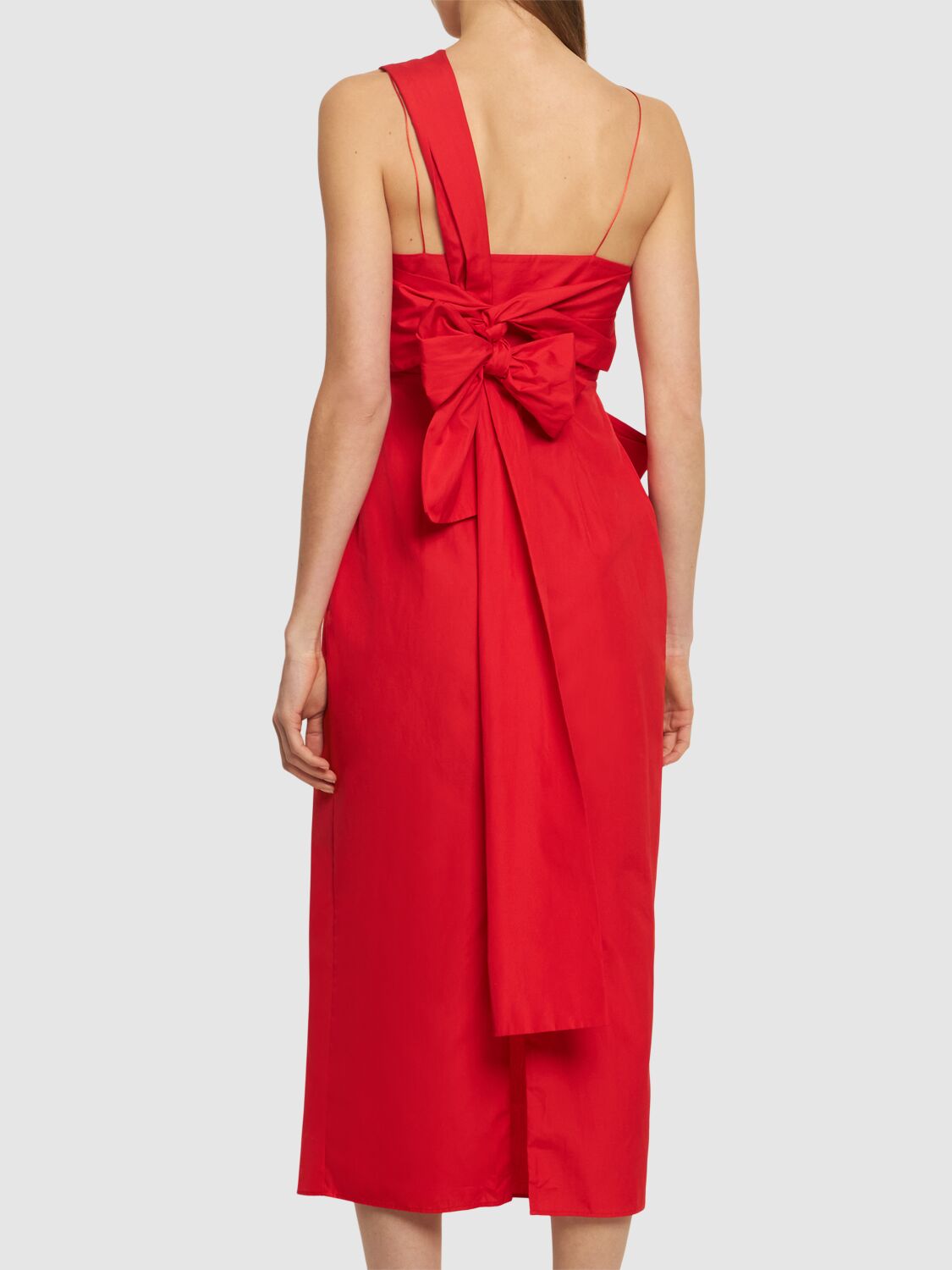 Shop Cecilie Bahnsen Valentina One Shoulder Cotton Midi Dress In Poppy Red