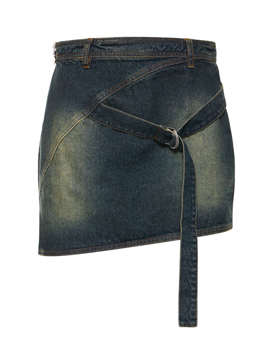 Cotton Denim Mini Skirt W/ D-ring