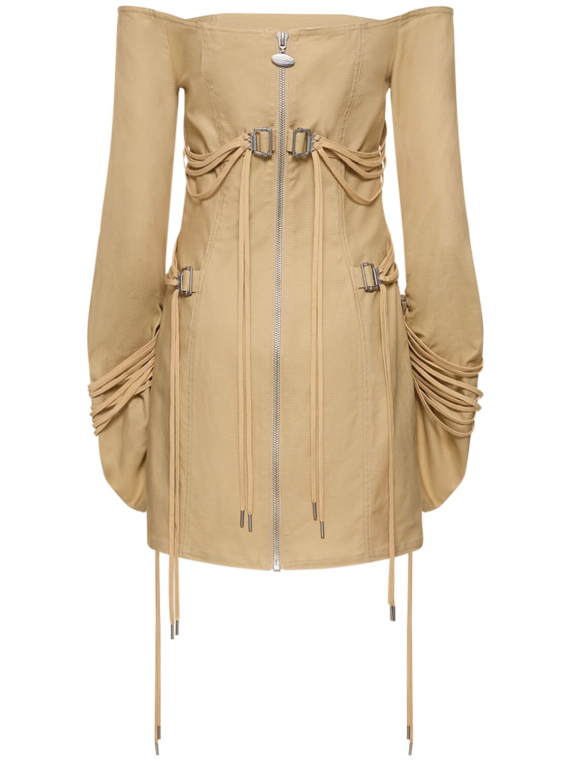 Shop Cannari Concept Off-the-shoulder Mini Dress W/ Strings In Beige