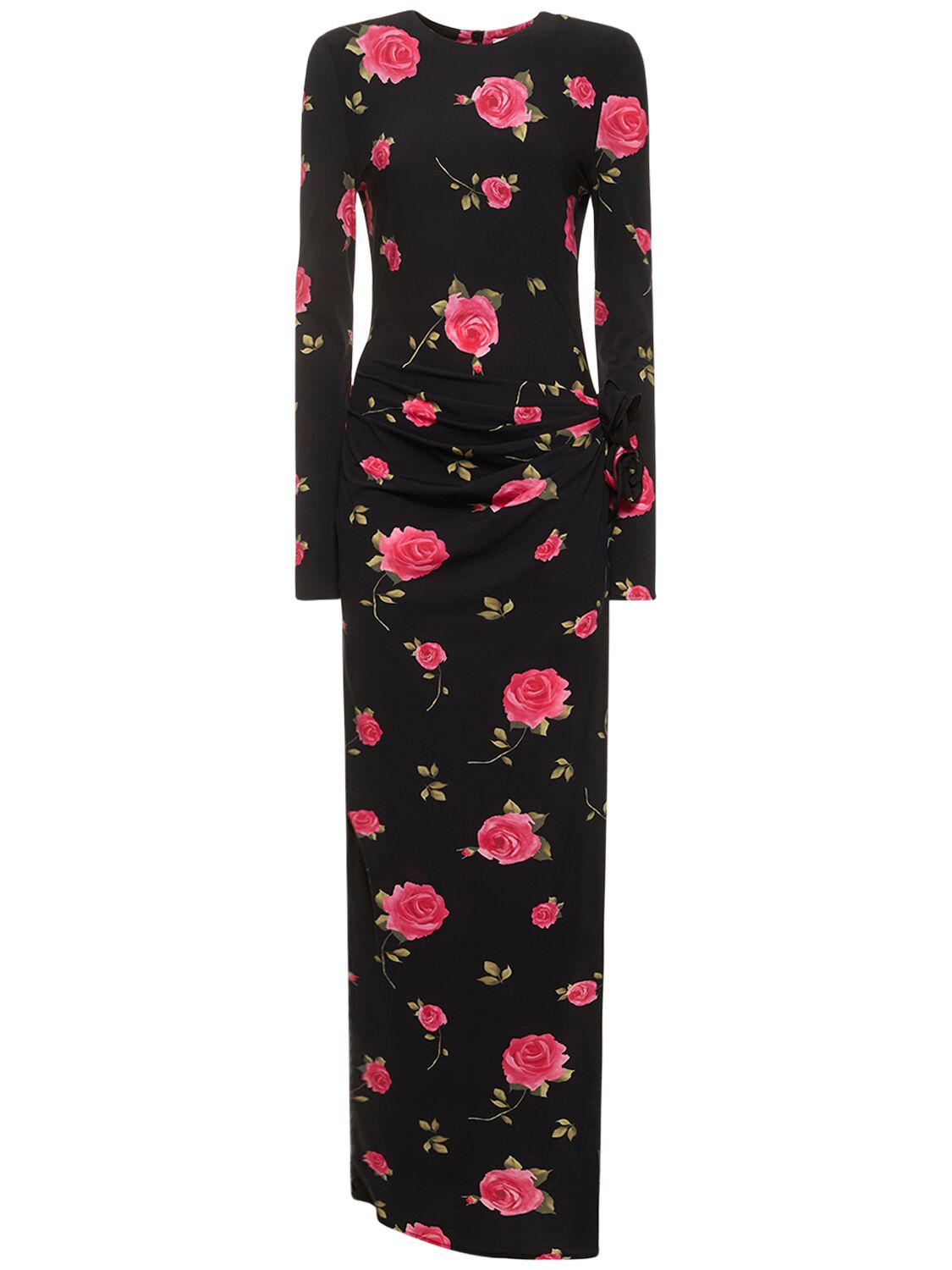 Magda Butrym Rose Printed Draped Jersey Long Dress In 블랙,핑크
