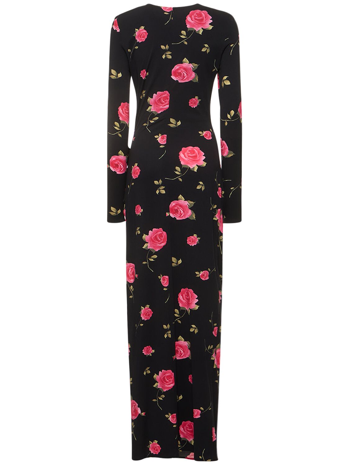 Shop Magda Butrym Rose Printed Draped Jersey Long Dress In 블랙,핑크