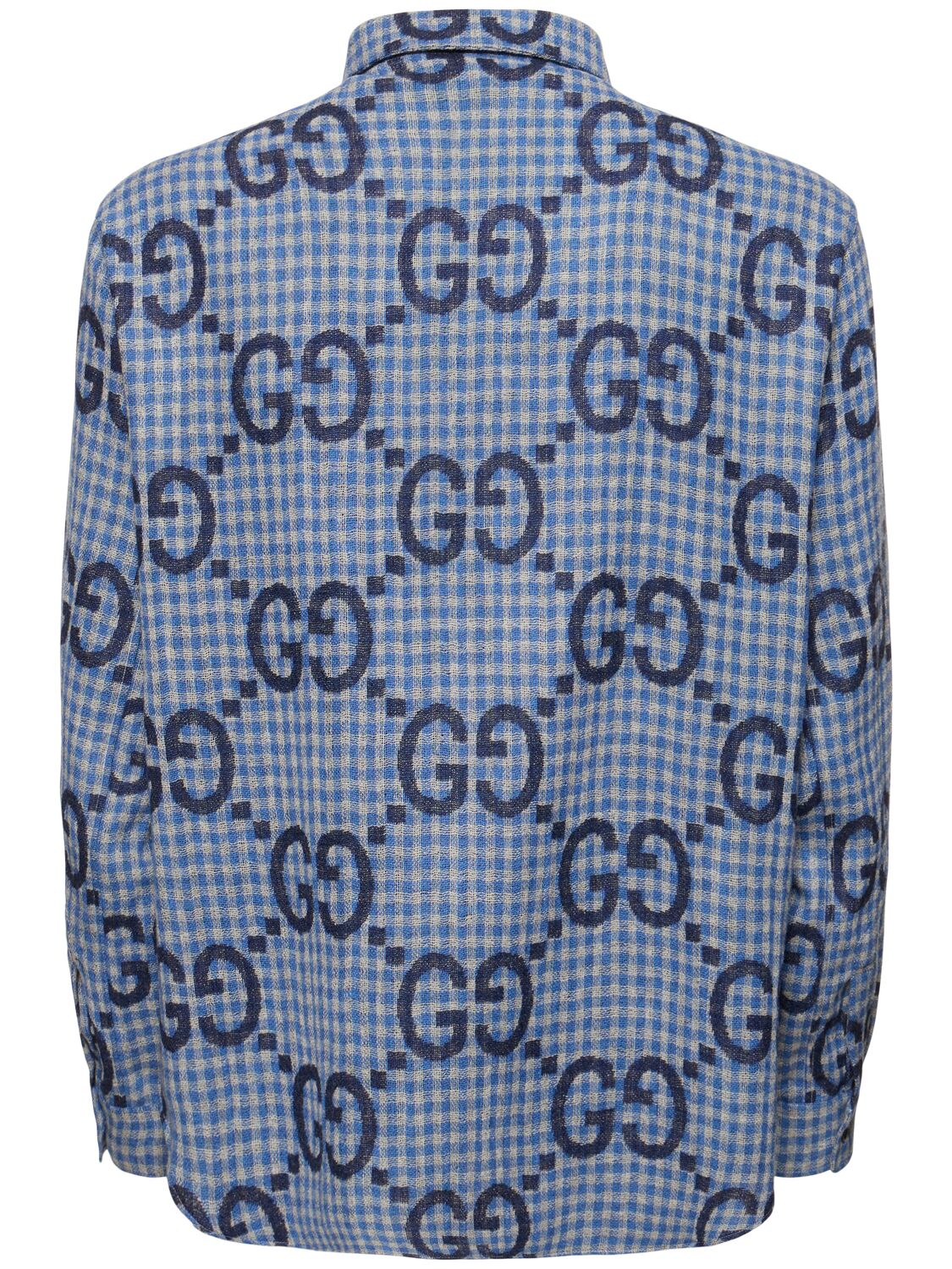 Shop Gucci Gg Macro Wool Shirt In Azure,blue