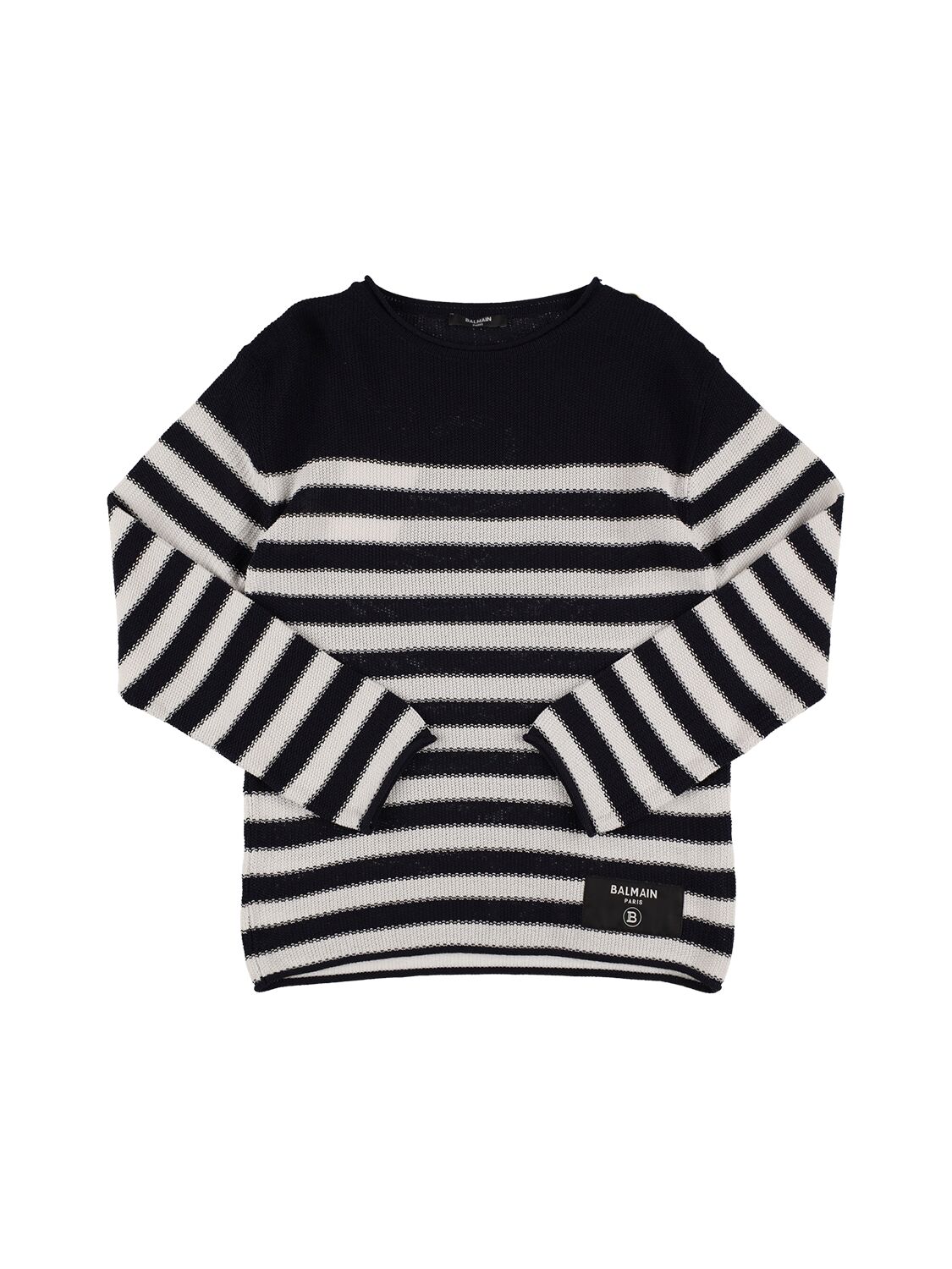 Balmain Kids' Stiped Knit Cotton Sweater In White,black