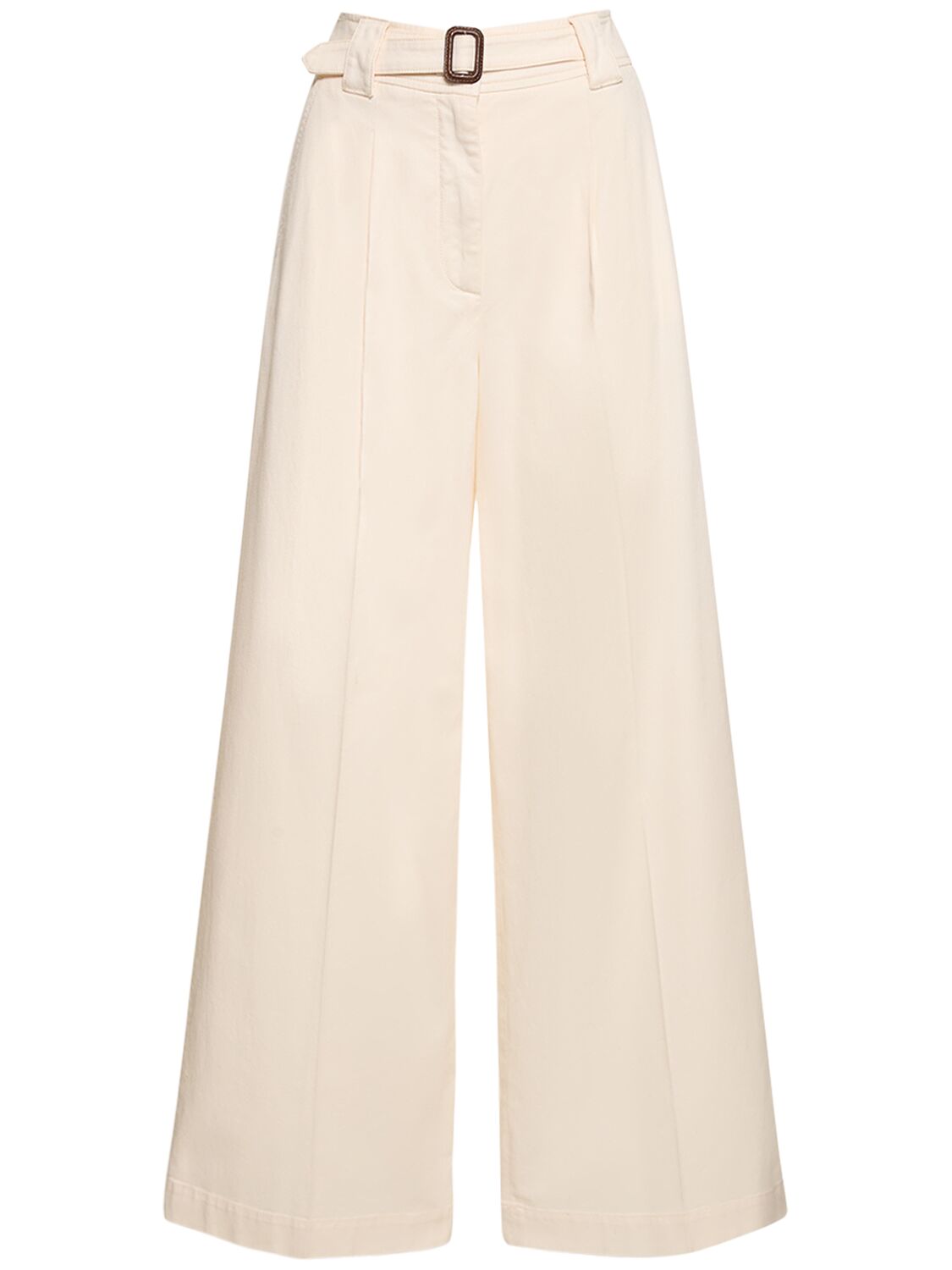 Weekend Max Mara Pino Belted Cotton Canvas Wide Pants In 아이보리