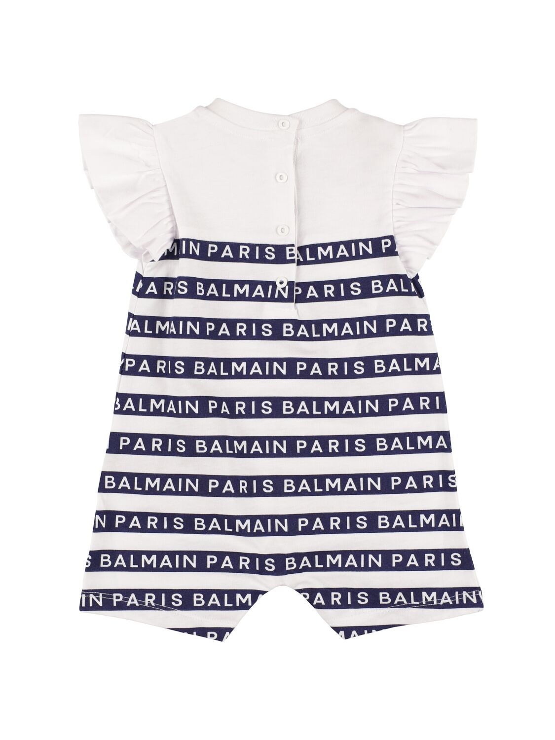 Shop Balmain Striped Organic Cotton Jersey Romper In White