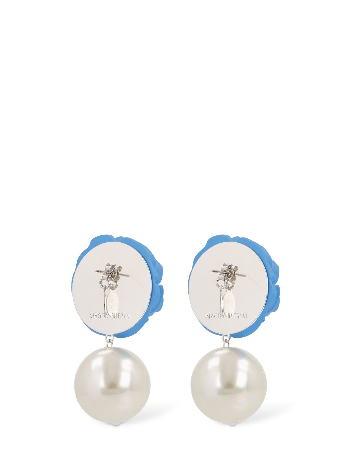 Shop Magda Butrym Rose & Faux Pearl Pendant Earrings In Blau,weiss