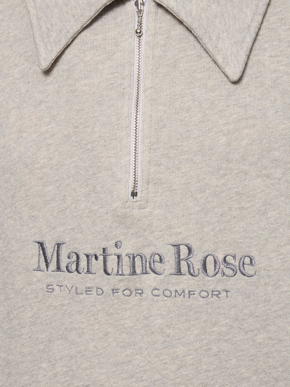 Shop Martine Rose Logo Print Half-zip Cotton Polo Sweater In Grey