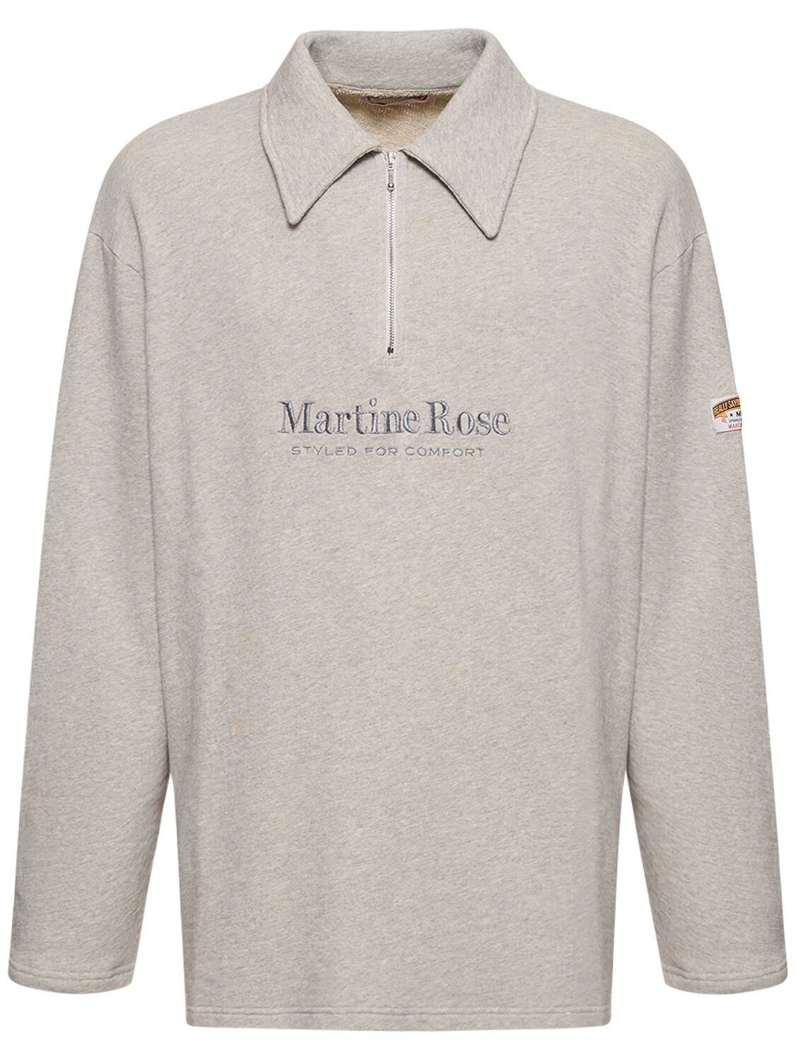 Martine Rose Logo Print Half-zip Cotton Polo Jumper In Grey
