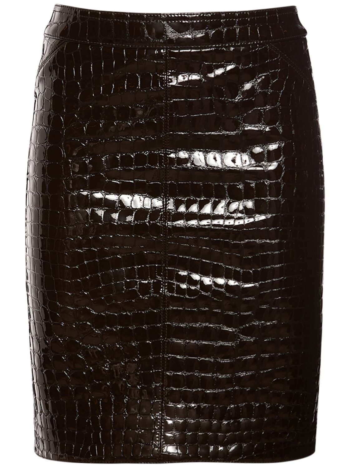 Tom Ford Glossy Croc Print Leather Mini Skirt In Brown
