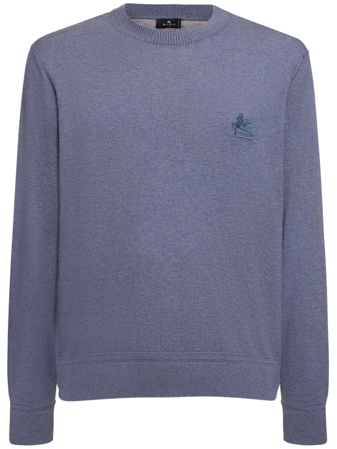 Etro Logo Cotton & Cashmere Crewneck Sweater In Open Blue