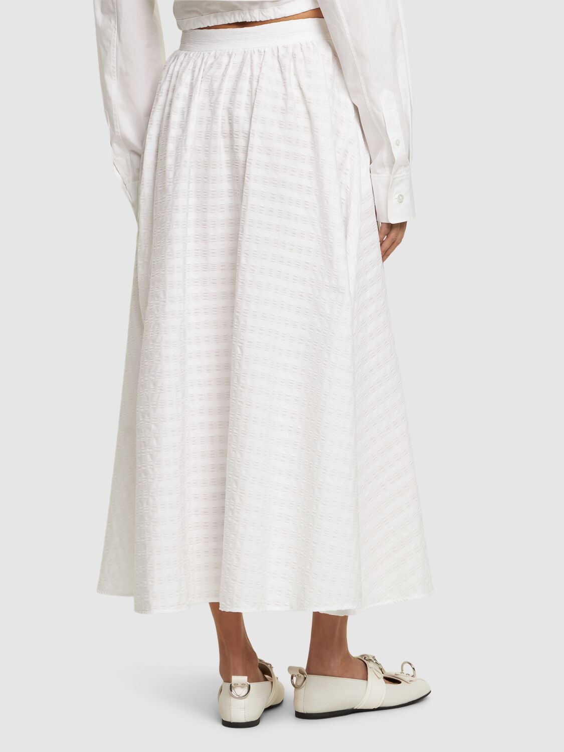 Shop Msgm Cotton Midi Skirt In White