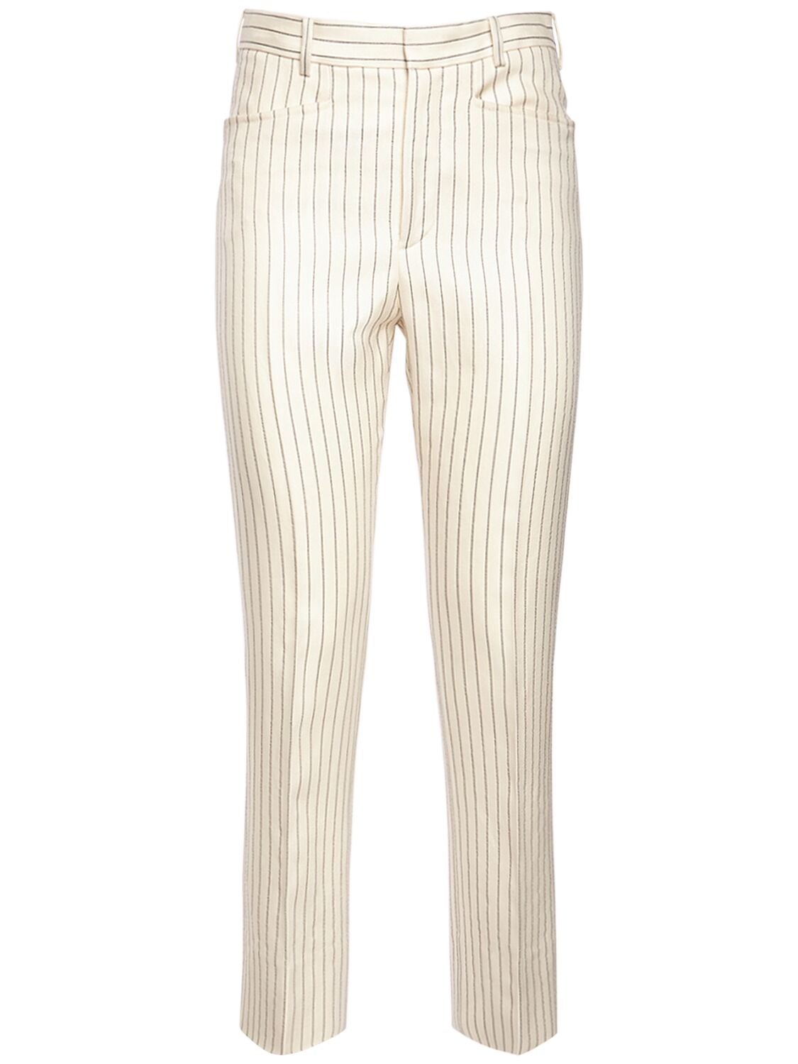 Image of Wool & Silk Pinstriped High Rise Pants