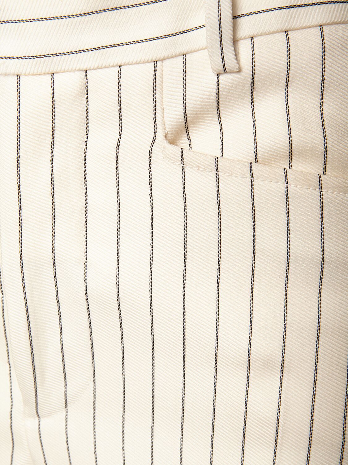 Shop Tom Ford Wool & Silk Pinstriped High Rise Pants In Multi Ivory