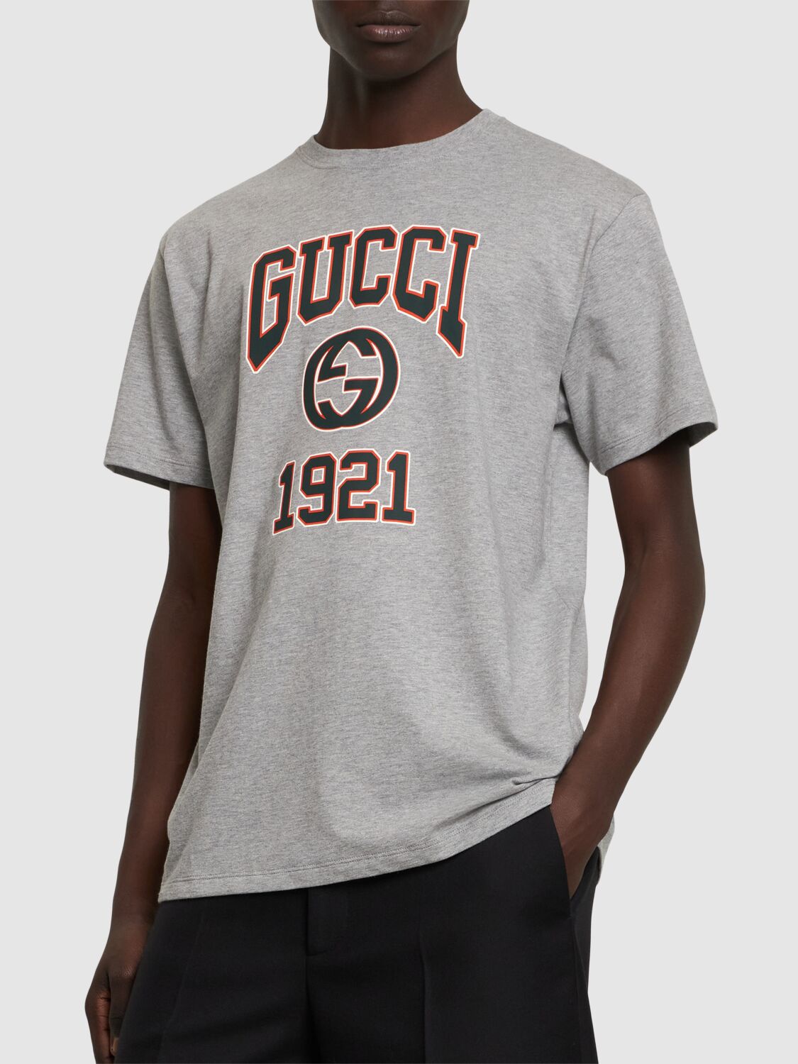 Shop Gucci Gg Cotton Jersey T-shirt In Grey