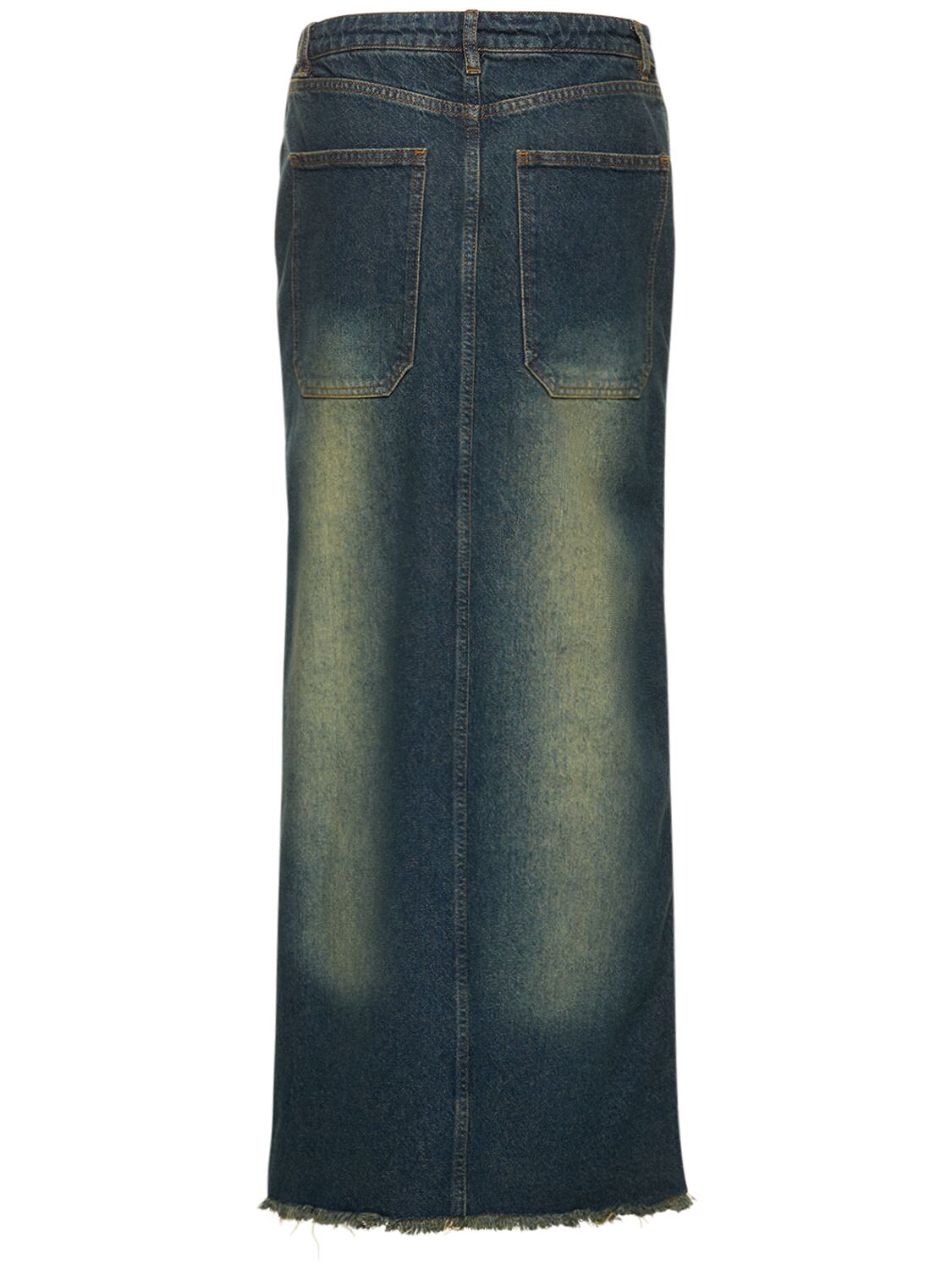 Shop Cannari Concept Curved Slit Denim Maxi Skirt In Blue