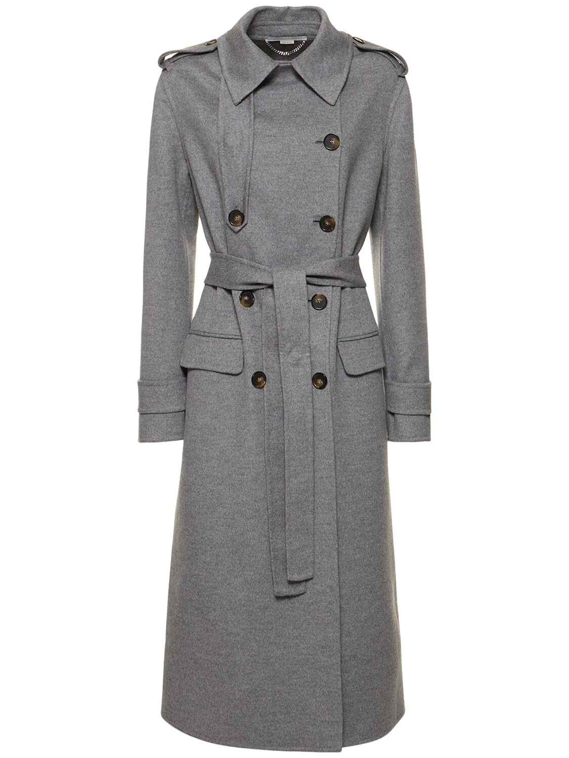 Stella Mccartney Wool Double Breasted Belted Coat In Grey