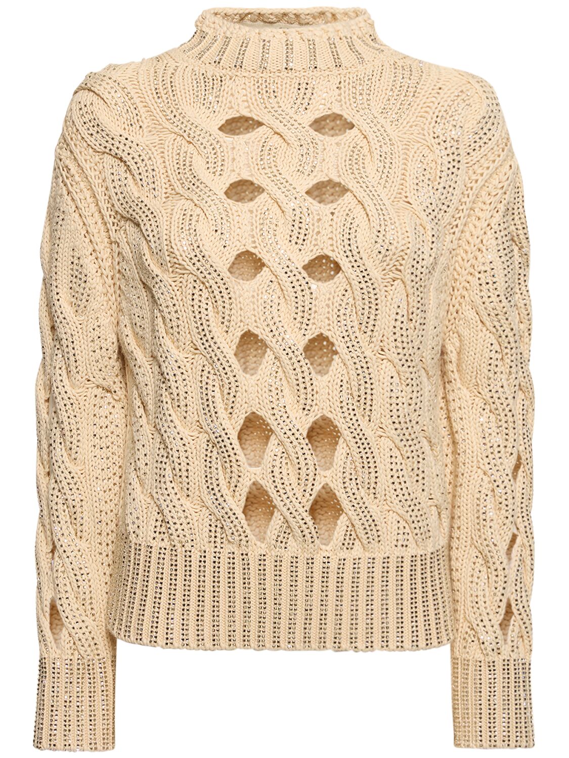 Ermanno Scervino Cotton Blend Openwork Sweater In Gold