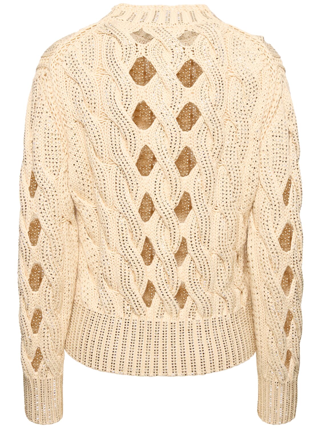 Shop Ermanno Scervino Cotton Blend Openwork Sweater In Gold