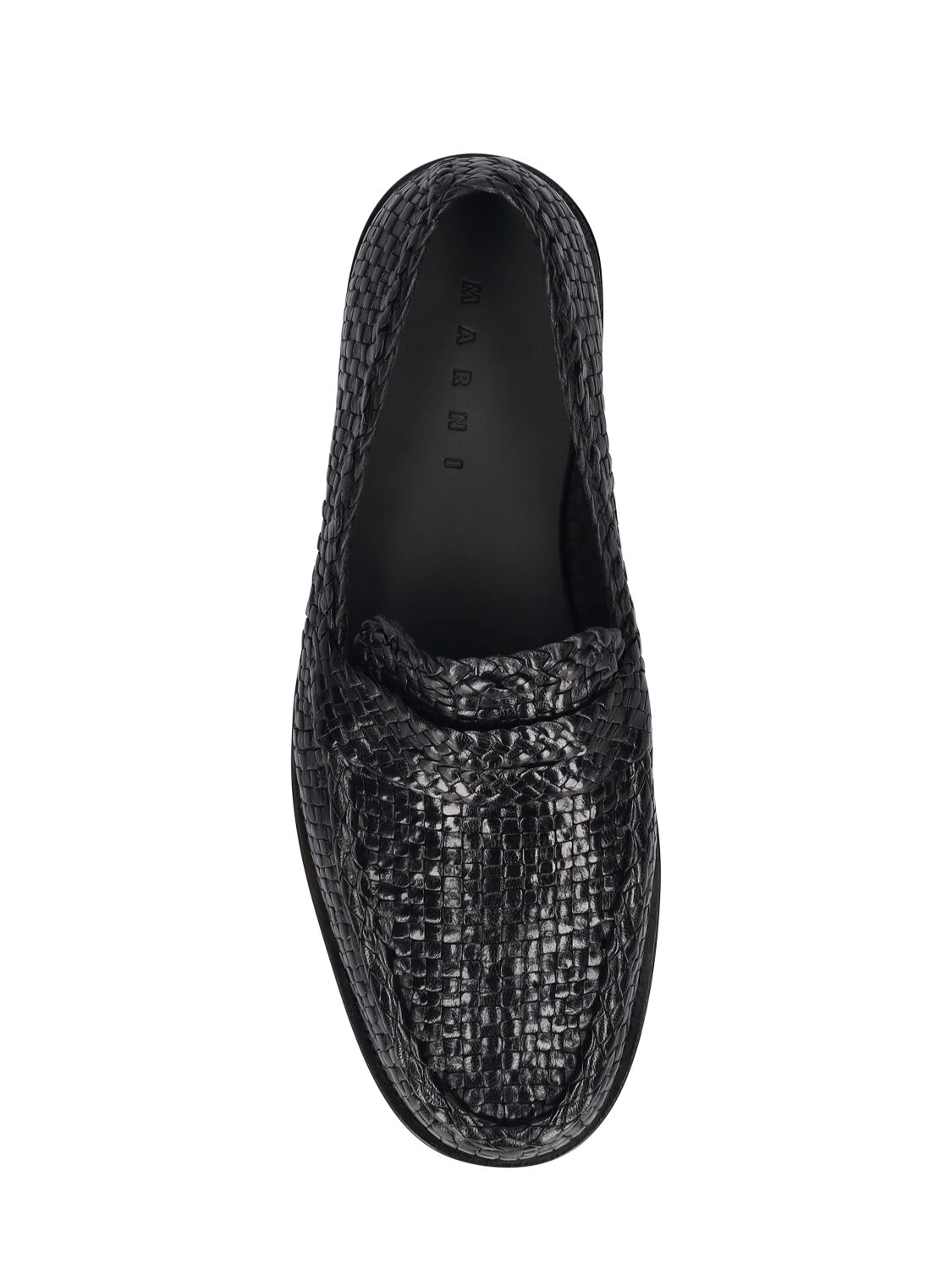 Shop Marni 20mm Woven Leather Loafers In Black