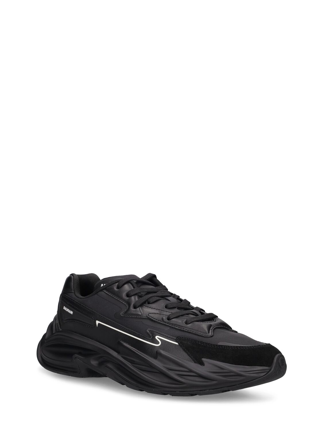 Shop Balmain Run-row Low Top Leather Sneakers In Noir