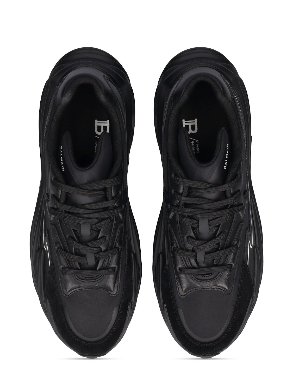 Shop Balmain Run-row Low Top Leather Sneakers In Noir