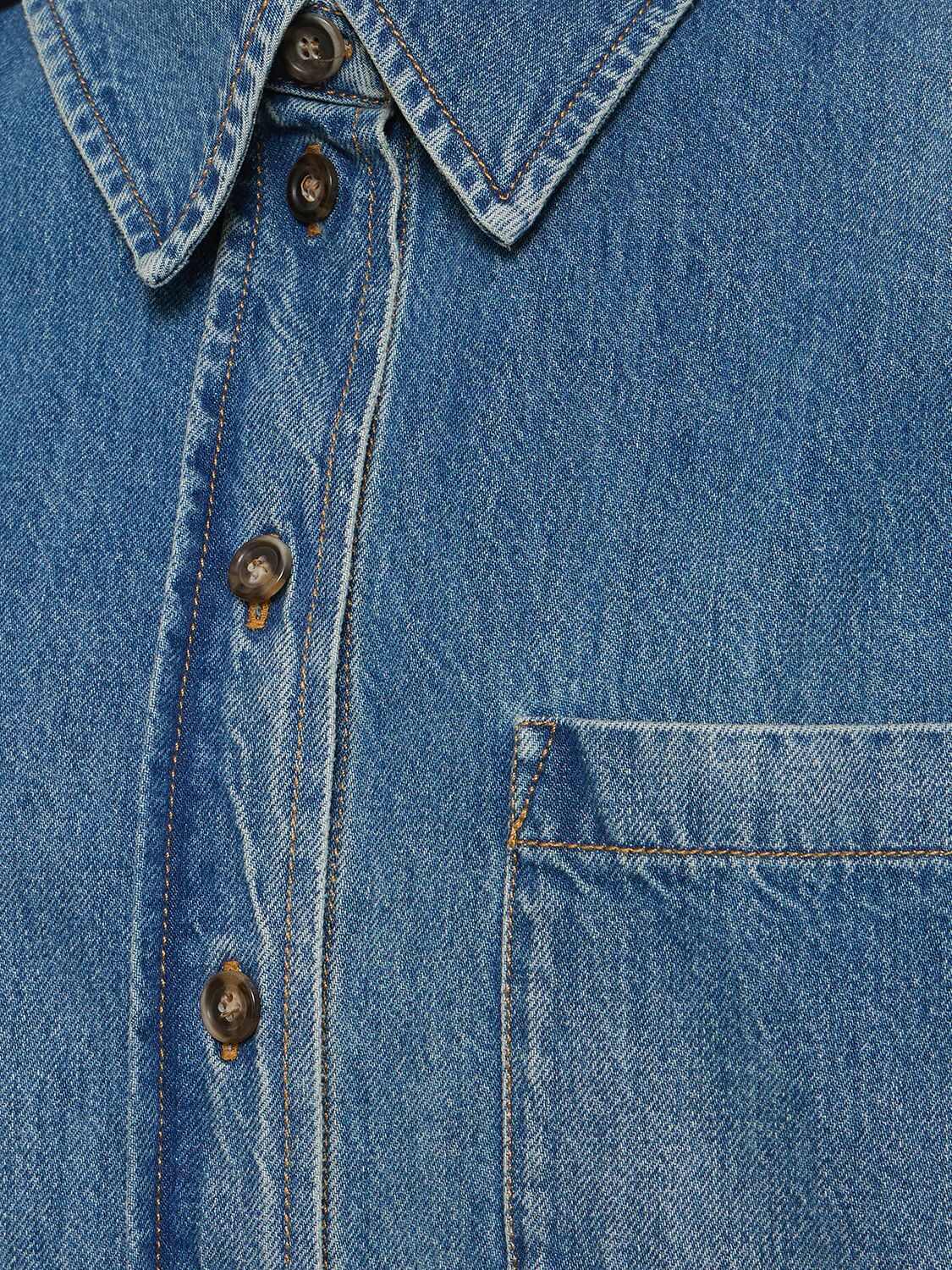 Shop Victoria Beckham Pleat Detail Oversize Denim Shirt In Blue