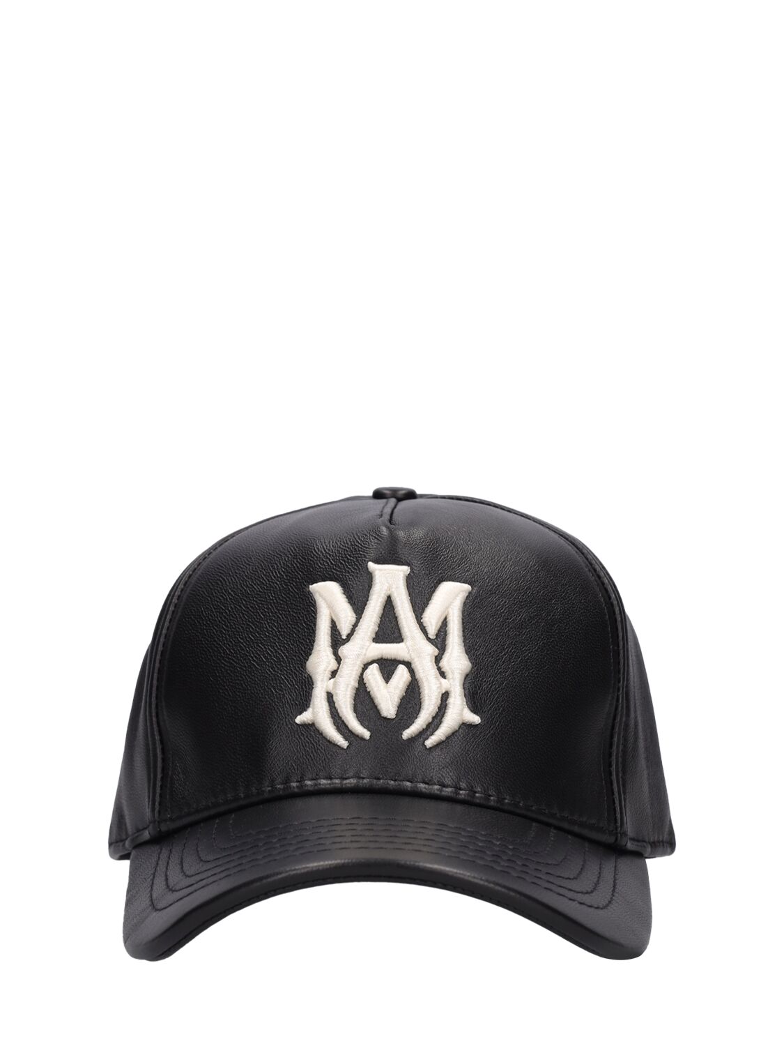 Amiri Ma Logo Leather Baseball Cap In Black